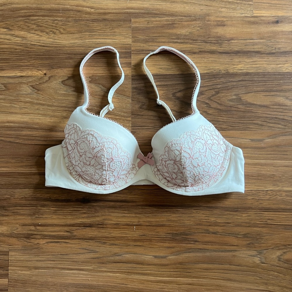 Victoria's Secret Cream and Pink Lace Bra